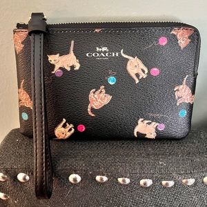 Coach Corner Zip Wristlet With Cat Print